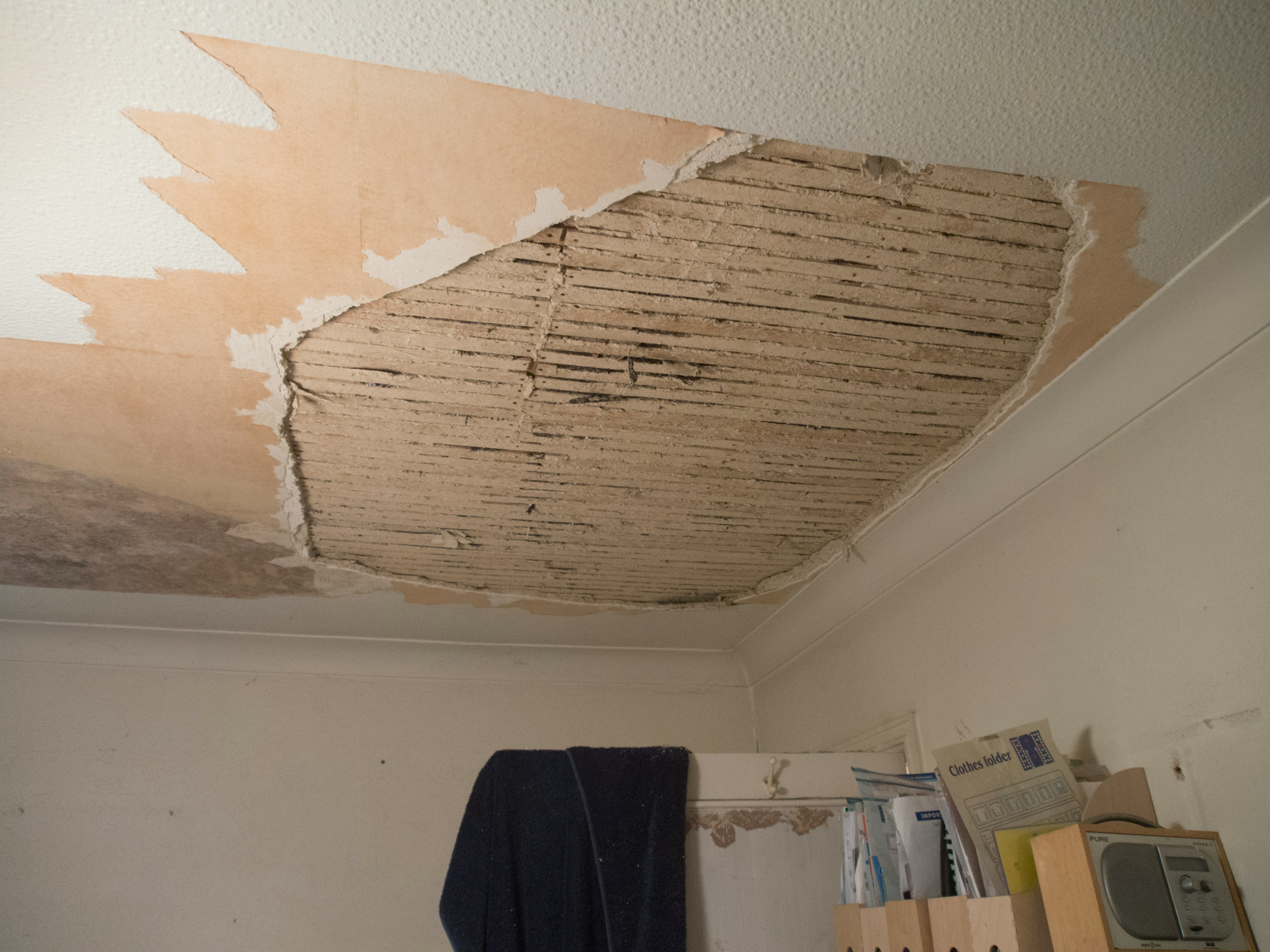 Drywall repair in progress